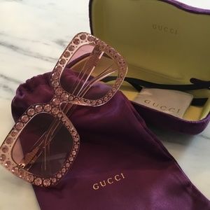GUCCI HOLLYWOOD FOREVER GG0148S PINK CRYSTAL OBERSIZED SUNGLASSES